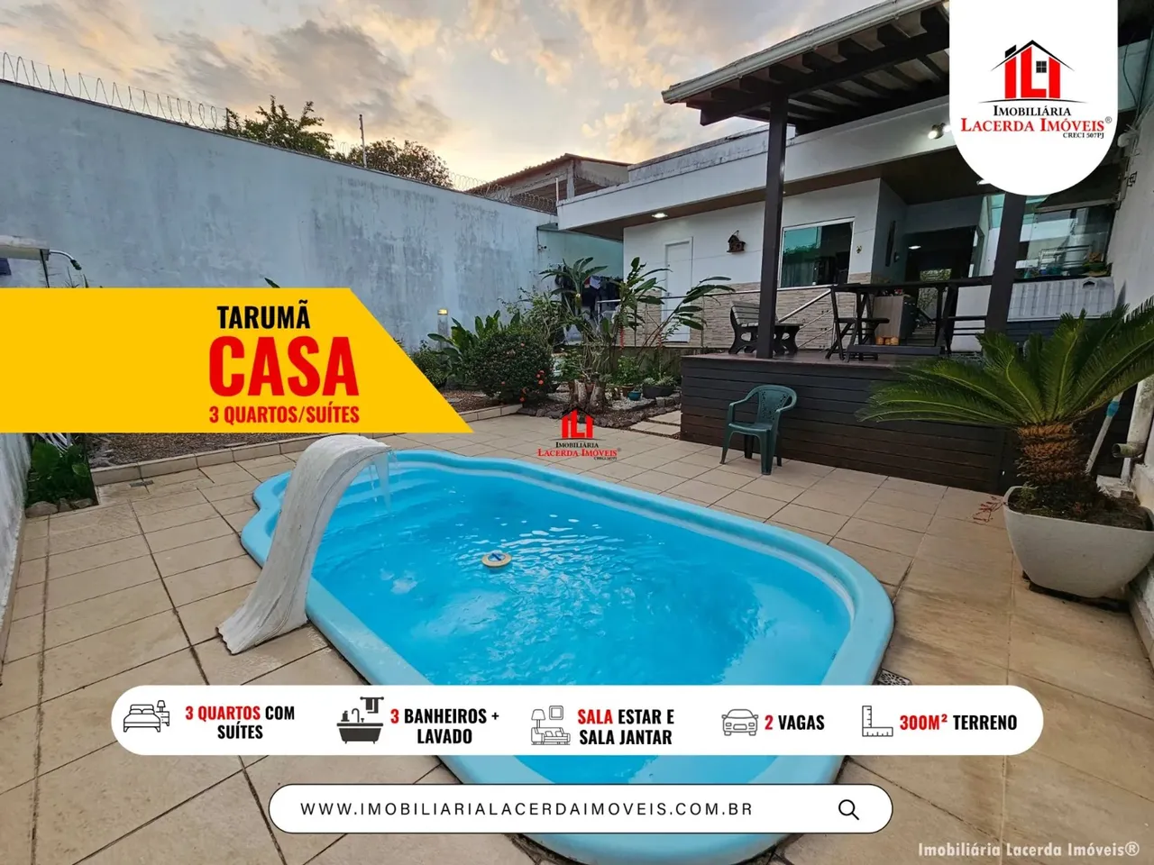 Casa térrea no Resid Tarumã com 3 suítes/semi | Piscina com hidro e iluminação