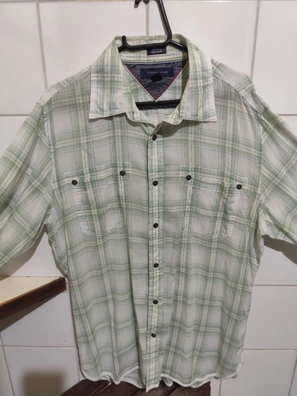 Camisa Tommy Hilfiger Verde e Branca - Foto 3