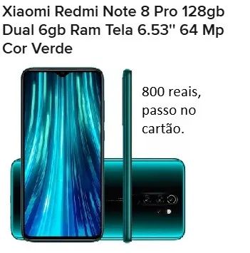Xiaomi Redmi Note 8 Pro 128gb Dual 6gb Ram Tela 6.53'' 64 Mp Cor Verde