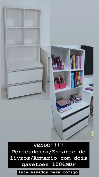 Penteadeira/Estante de Livros com Gavetas 100% MDF