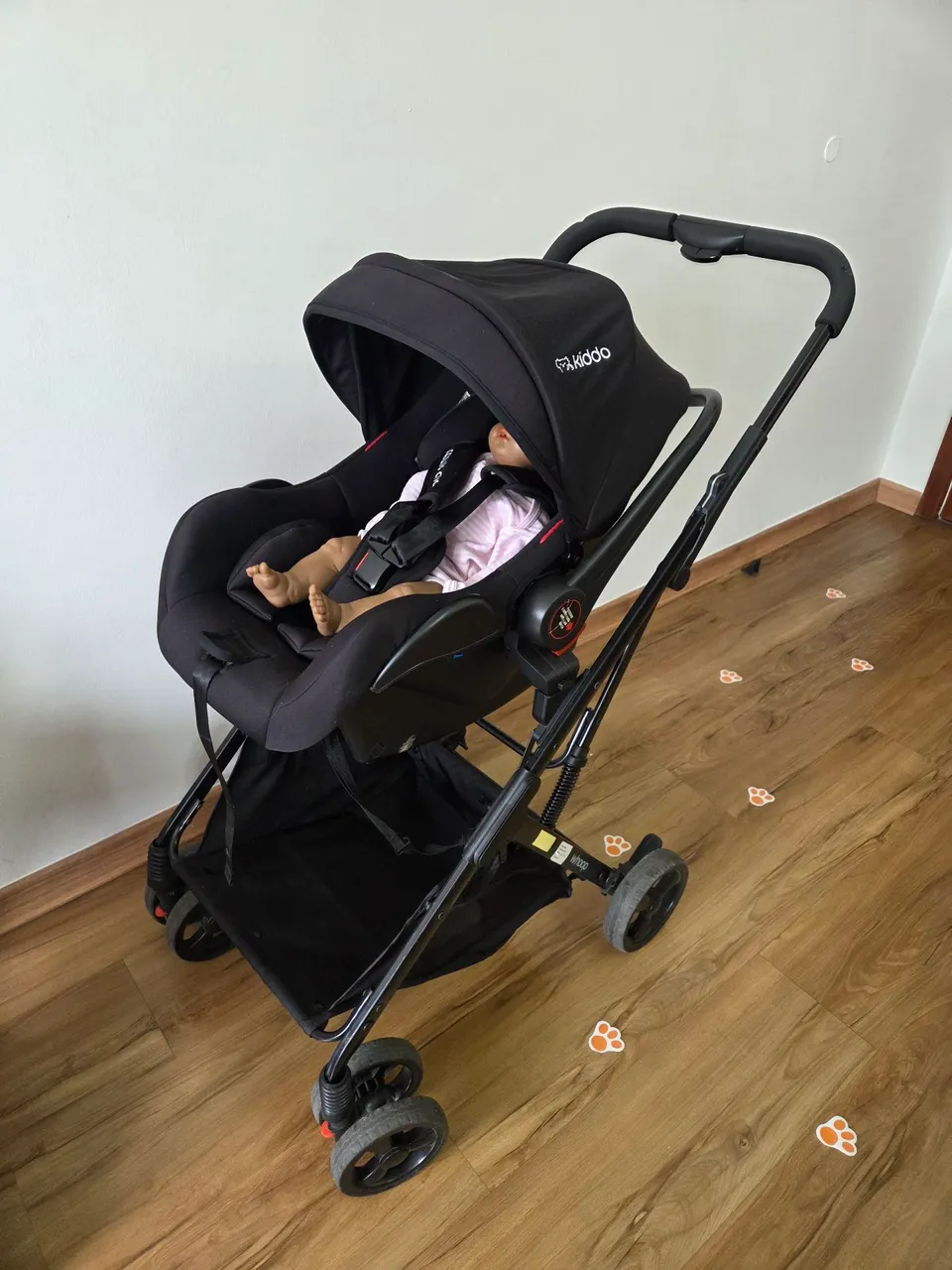Carrinho de Bebê Kiddo Preto e Rosa