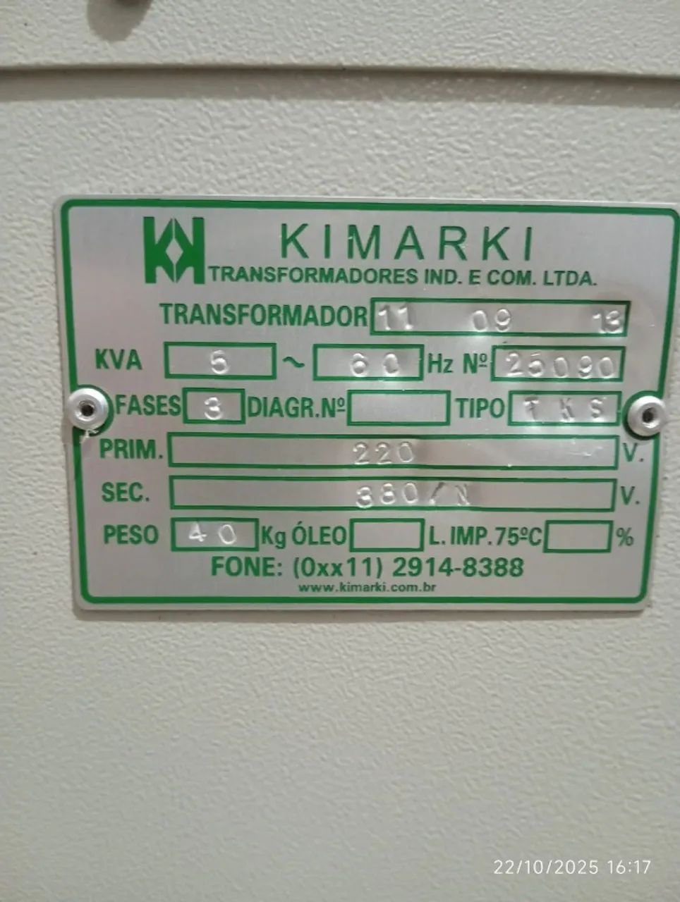 Transformador trifasico Kimarki 220/380 volts 