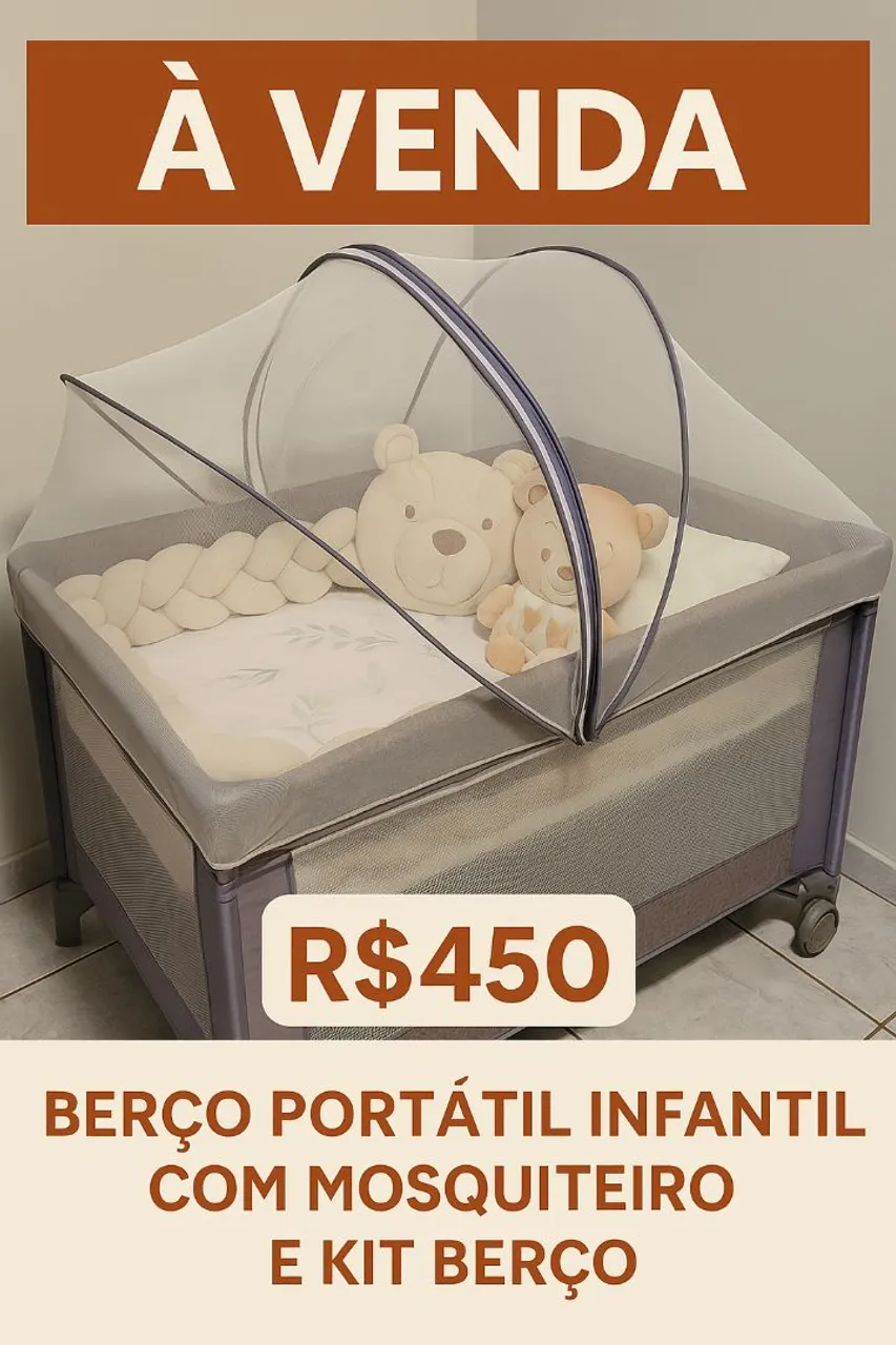 Berço com o kit completo , colchão, mosquiteiro, e almofadas