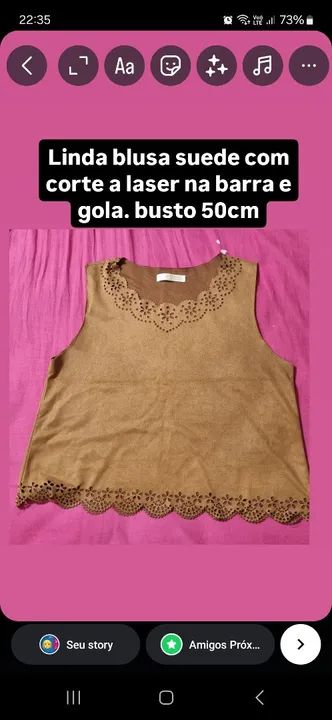Blusa suede com corte a laser e blusa listrada