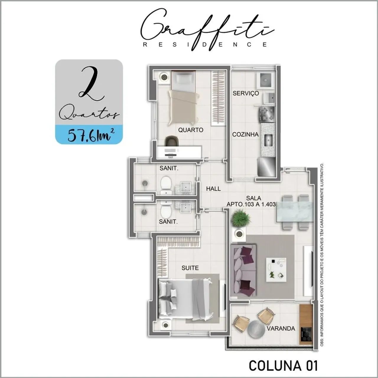 Graffiti Residence, 2 Quartos Sendo 1 Suíte 57M² A 70M² E Uma Vaga De Garagem No Costa Azu - Foto 5