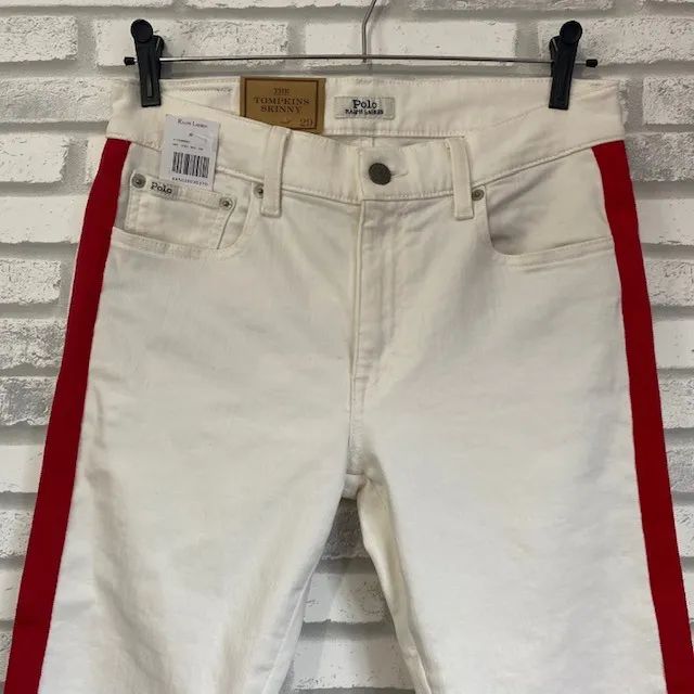Calça Polo Ralph Lauren Skinny Jeans Branca com Vermelho Tamanho 40 - Foto 2
