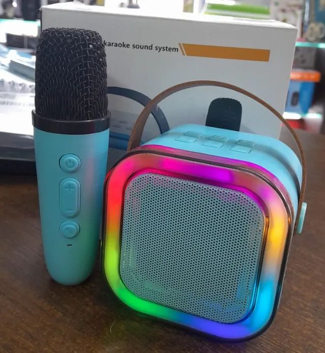 CAIXINHA DE SOM COM MICROFONE PARA KARAOKE 