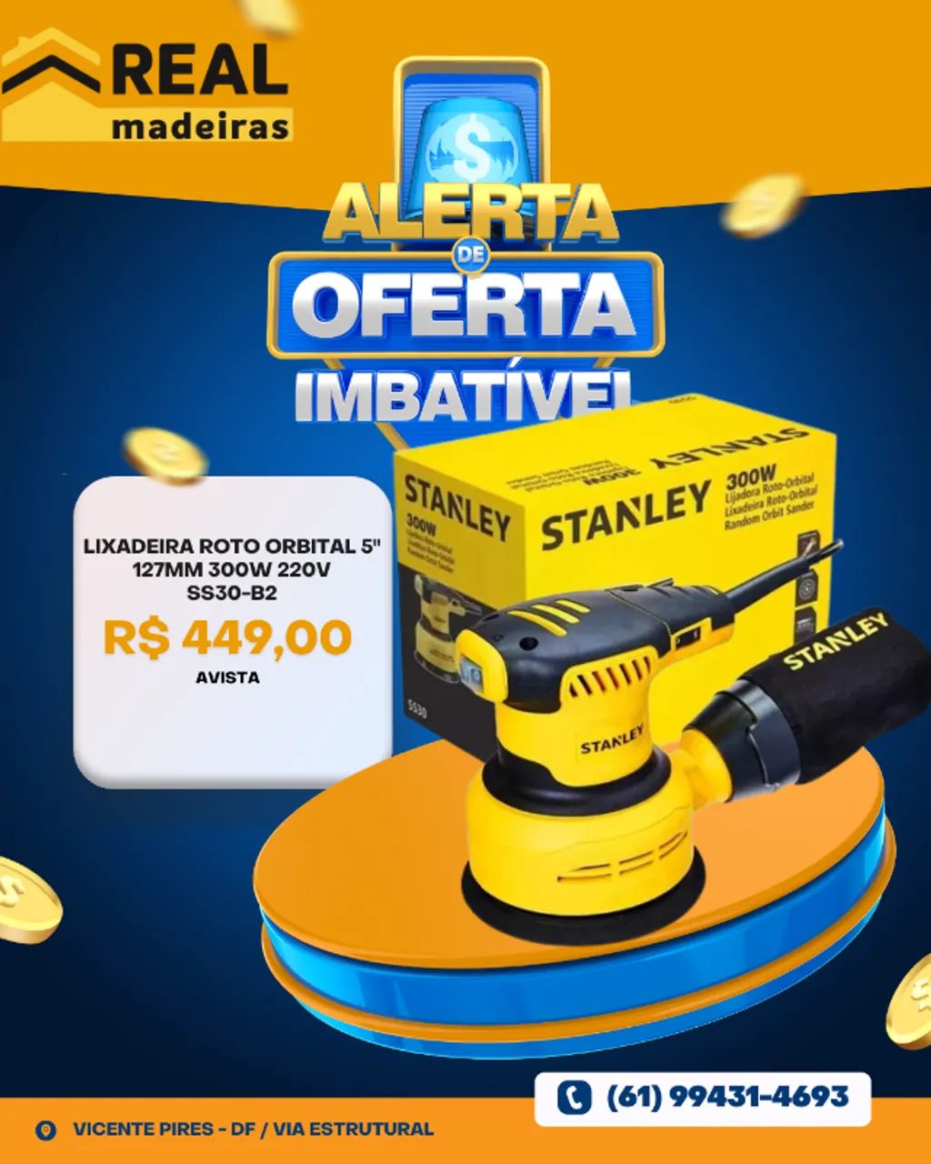 Lixadeira Roto Orbital 5" 127mm 300W 220V STANLEY- SS30-B2