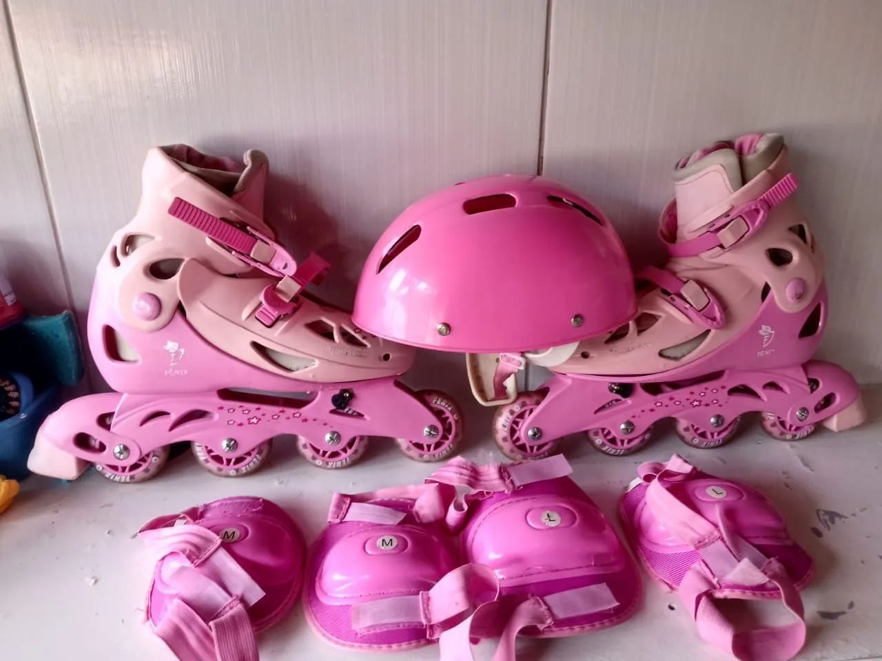 Patins Infantil Rosa com Kit de Proteção