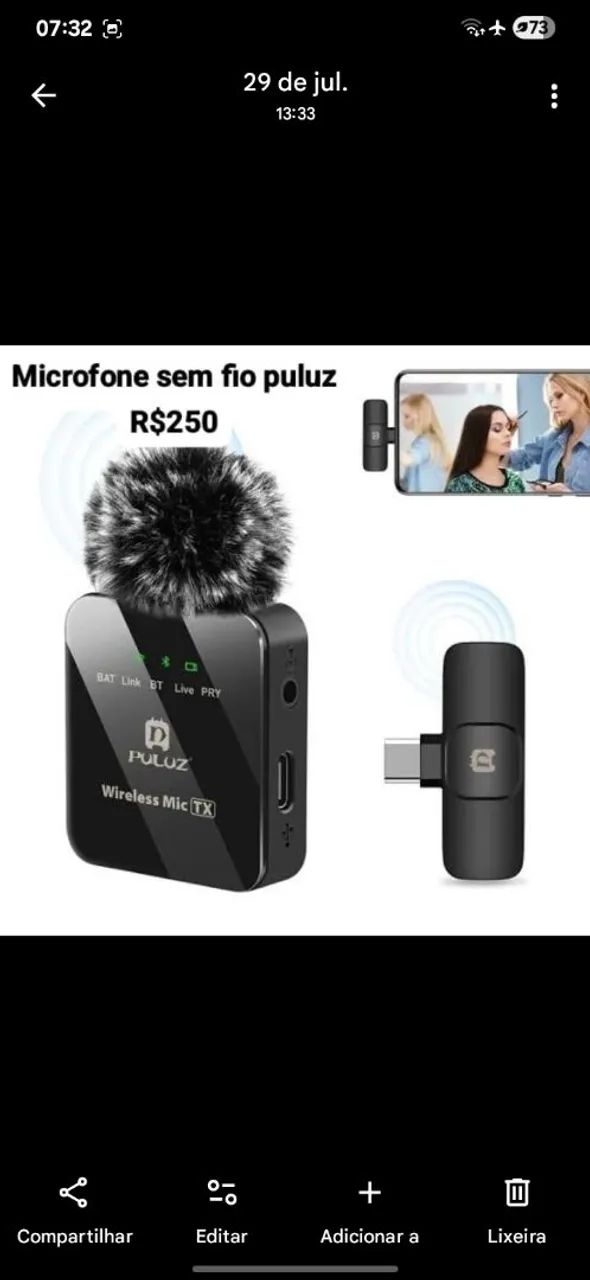 Microfone sem fio puluz 