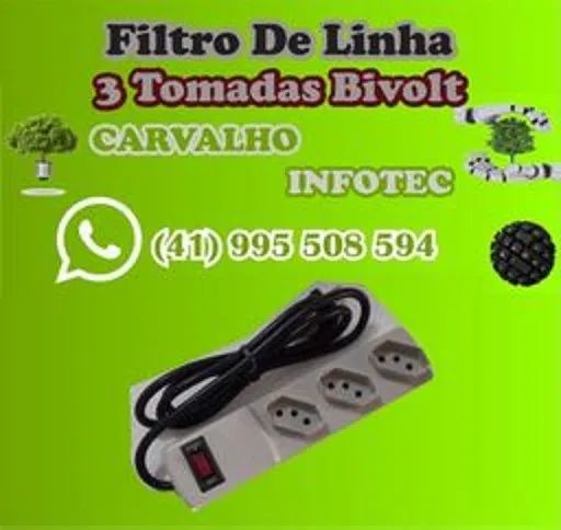 Régua, Extensão, Filtro De Linha 3 Tomadas Bivolt 1 Metro