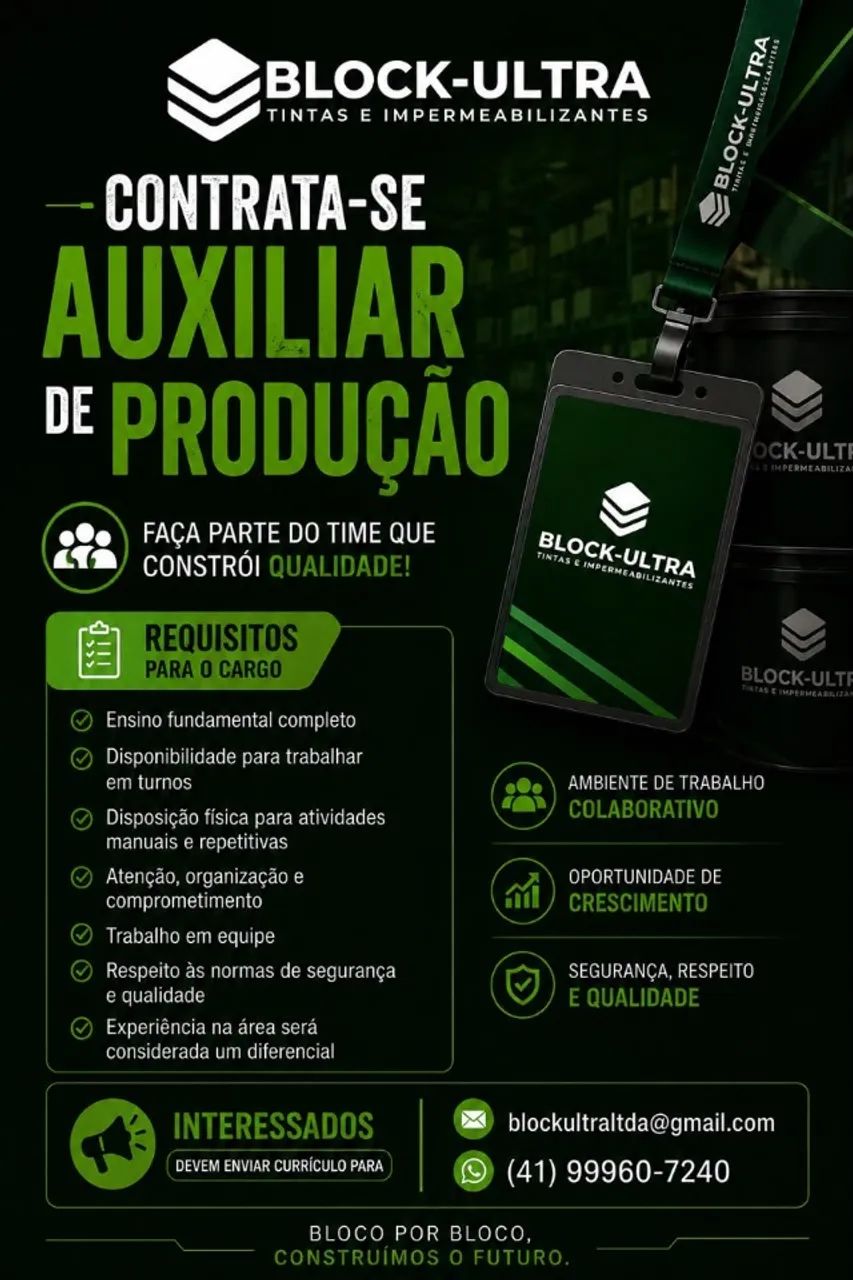 Vaga Auxiliar de Produção 