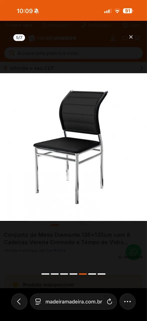 Mesa de jantar com tampo de vidro + 8 cadeiras - Foto 4