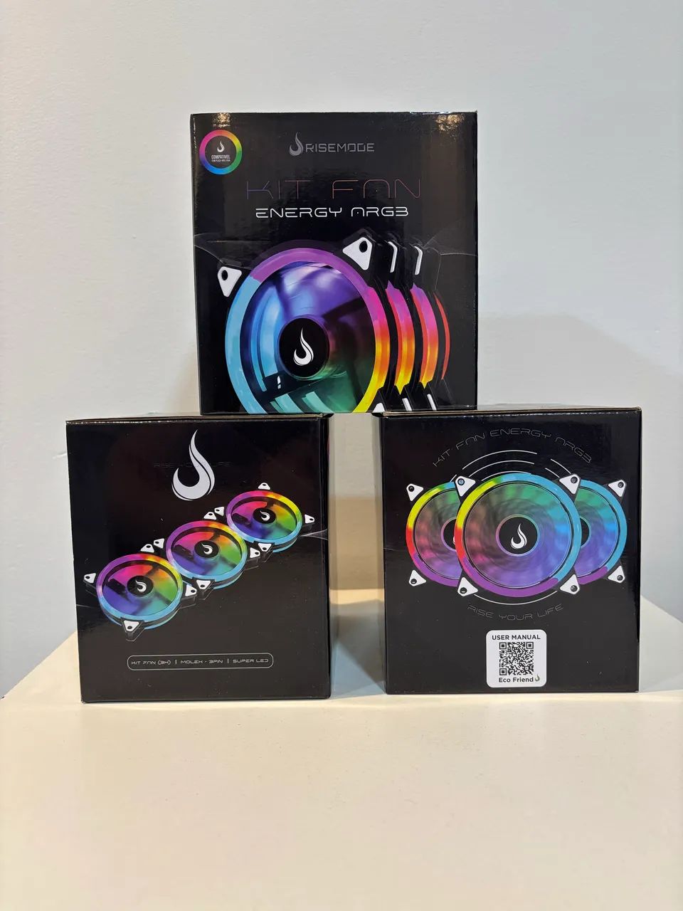 Kit com 3 Ventoinhas Rise Mode Energy, 120 mm, ARGB