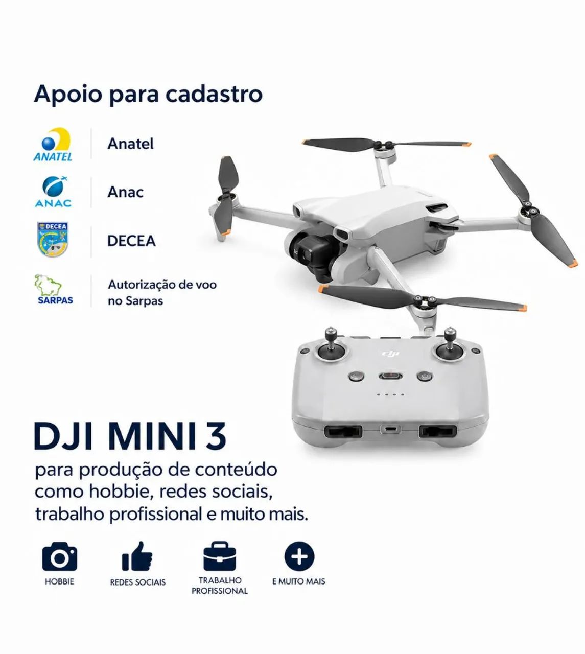 Drone DJI mini 3 standart RCN1 NOVO e LACRADO invoice para homologação na ANATEL (OFERTA)