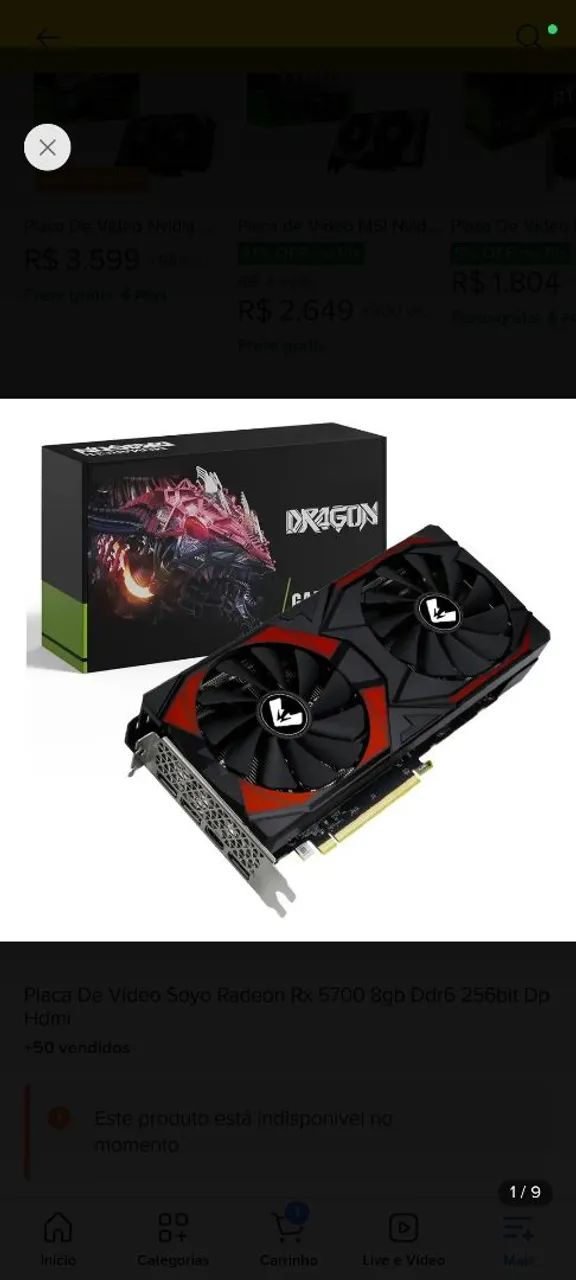 Placa de vídeo RX 5700 SOYO DDR6 256BITS - Foto 2