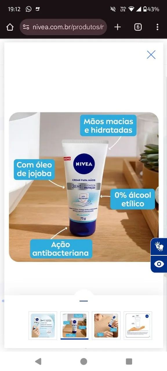 Lote de creme Nívea para as mãos.