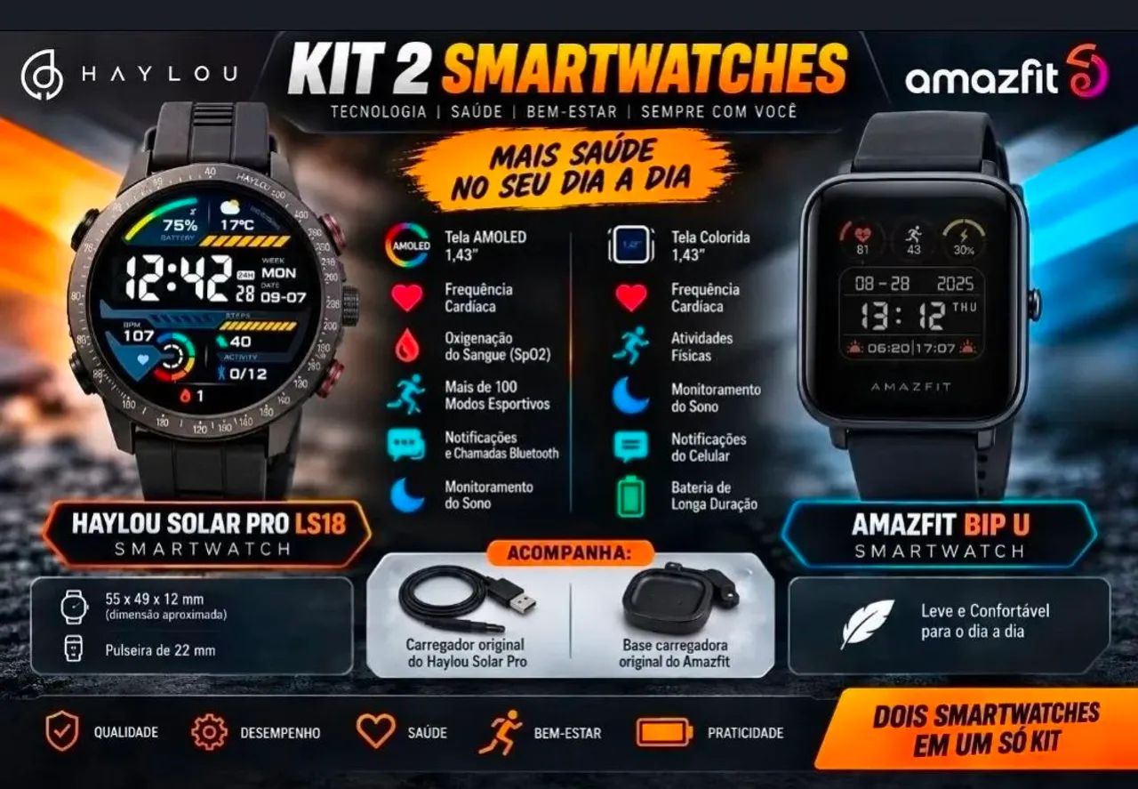 SMARTWATCH - kit com 2 smartwatches haylou solar pro e amazfit  - Foto 4
