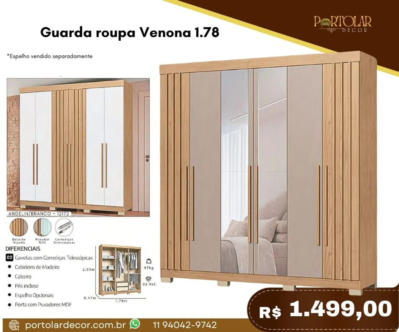 Guarda Roupa Venona 1.78 - à pronta entrega 