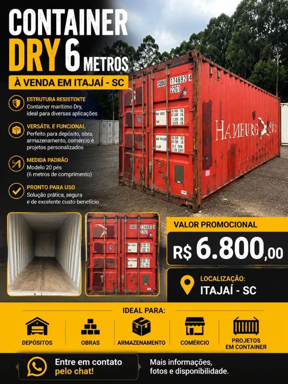 Container Dry 6 Metros à Venda em Itajaí - Pronta Entrega