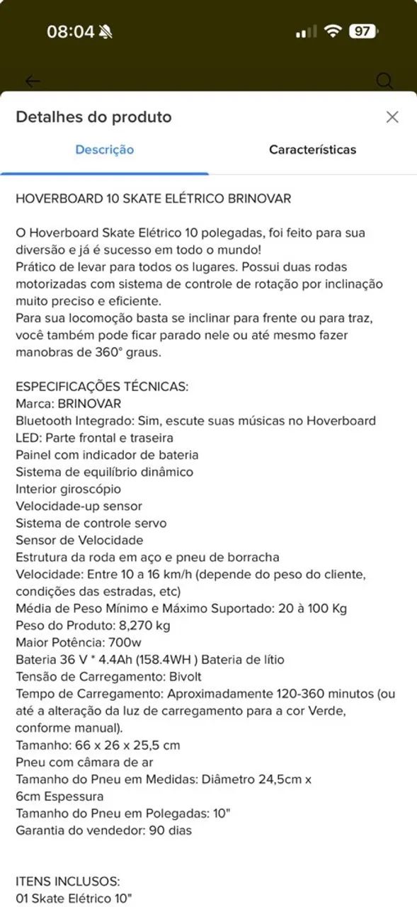 HOVERBOARD 10 SKATE ELÉTRICO BRINOVAR O Hoverboard Skate Elétrico 10 polegadas - Foto 4