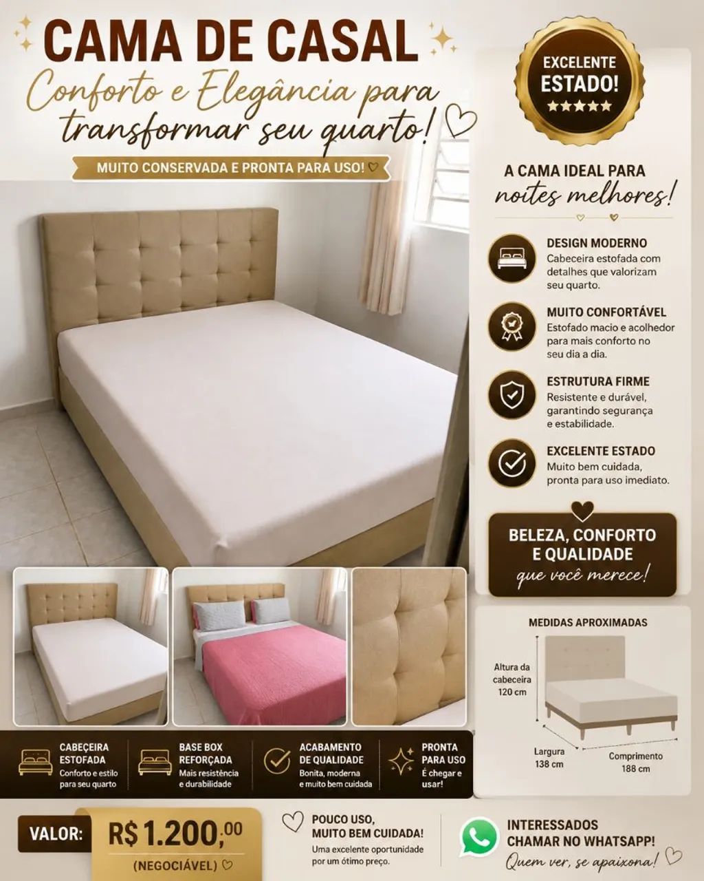 Cama Queem Completa !!POREM VENDEMOS POR  PEÇAS!!