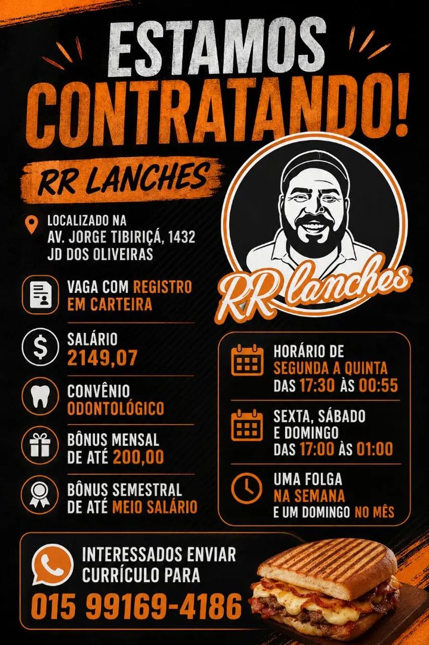 Vaga de emprego RR Lanches 