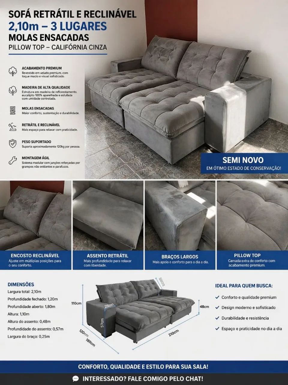 2.10m Retractable Sofa436600676612853760