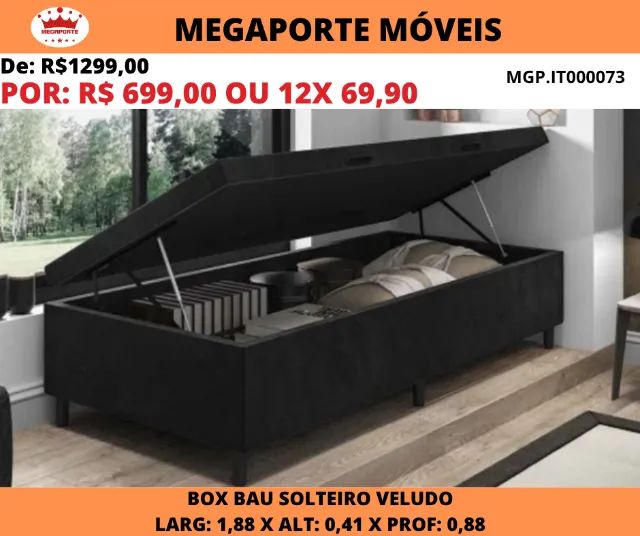 Box Baú Solteiro Veludo 