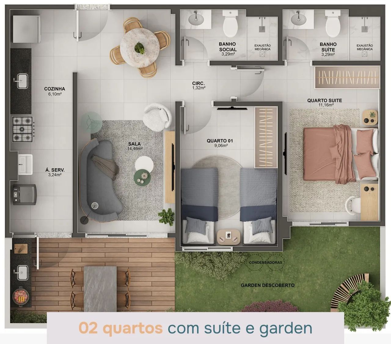 Garden 2 quartos 2029 