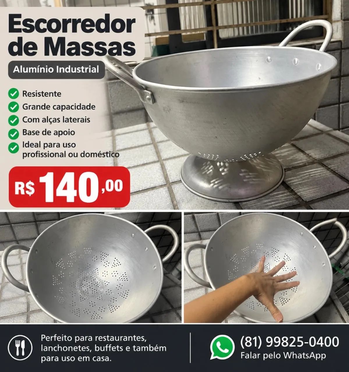 Escorredor de Massas Industrial em Alumínio com Base
