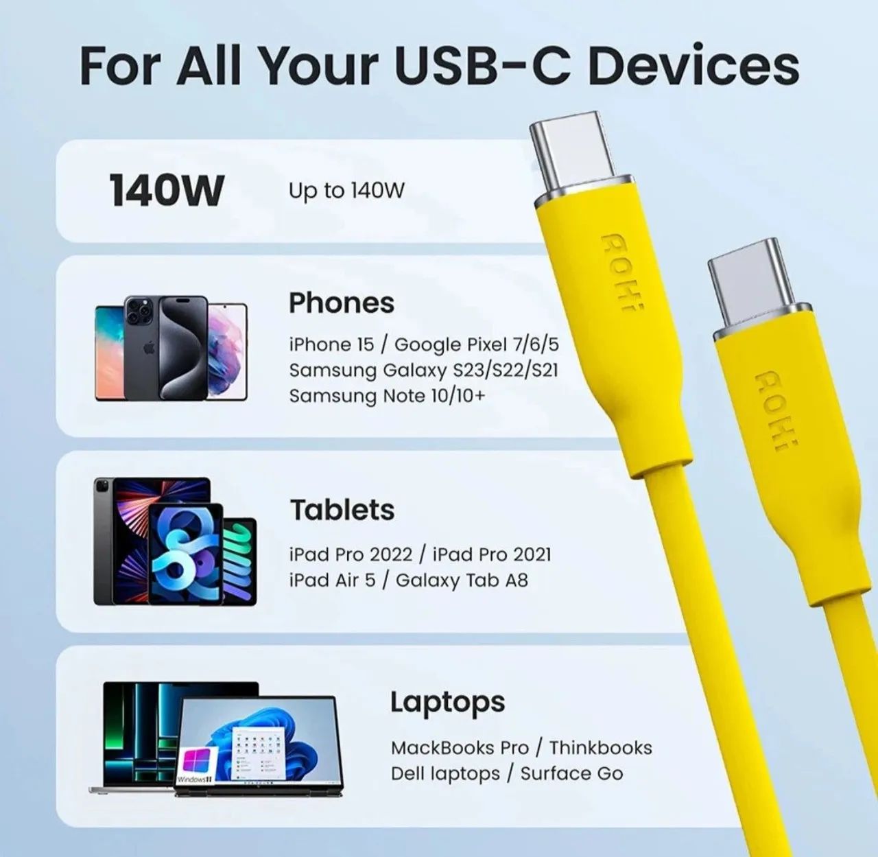 Cabo USB-C AOHI 140W PD3.1 (1m) - Foto 5