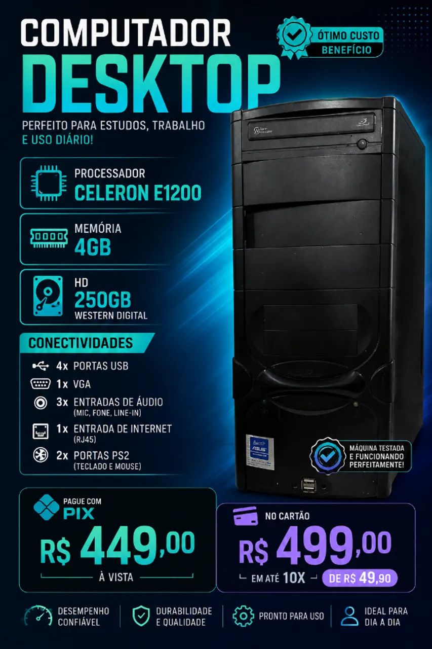 PC Celeron E1200 4GB Ram+ 250GB HD