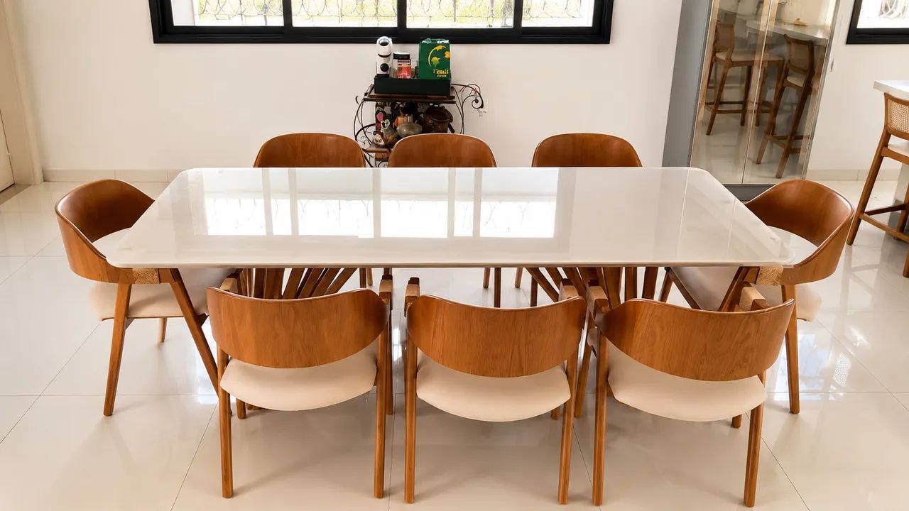 MESA DE JANTAR 2.20x1.10CM COM 8 CADEIRAS POLTRONAS - Foto 2