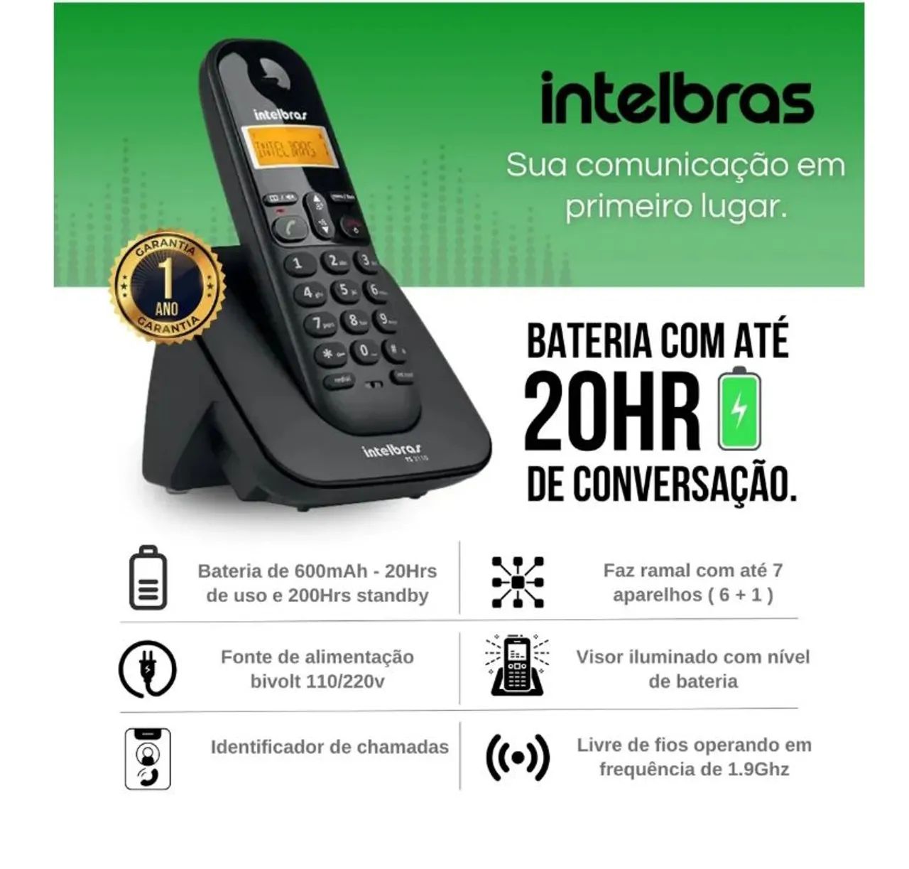 Telefone Sem Fio Intelbras Ts 3110 Identifica Chamada Nfe - Foto 2