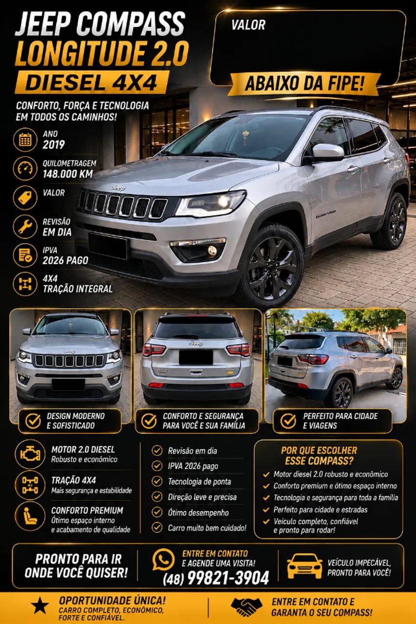Jeep Compass Longitude 2.0 4X4 Dies. 16V Aut. 2019