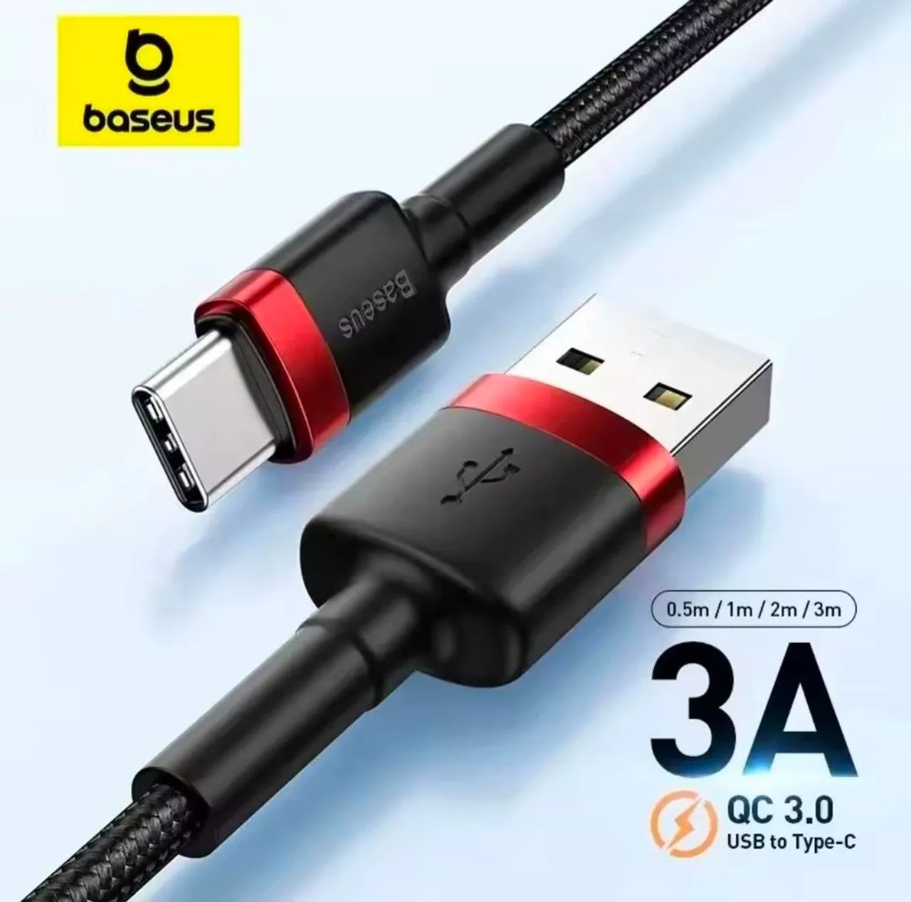 Cabo Baseus Tipo C Carregamento Rápido USB 3.0 Turbo Preto com Cinza - Foto 2