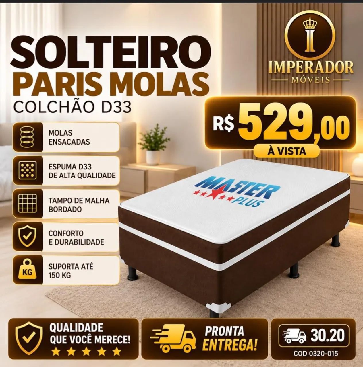 Colchão Solteiro Paris - Molas Ensacadas e Espuma D33