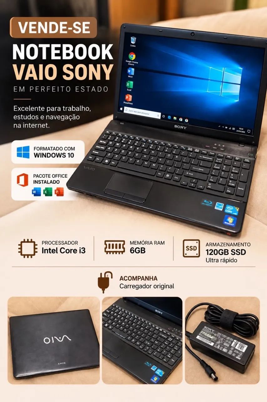 Notebook Sony Vaio core i3 6GB de RAM e SSD