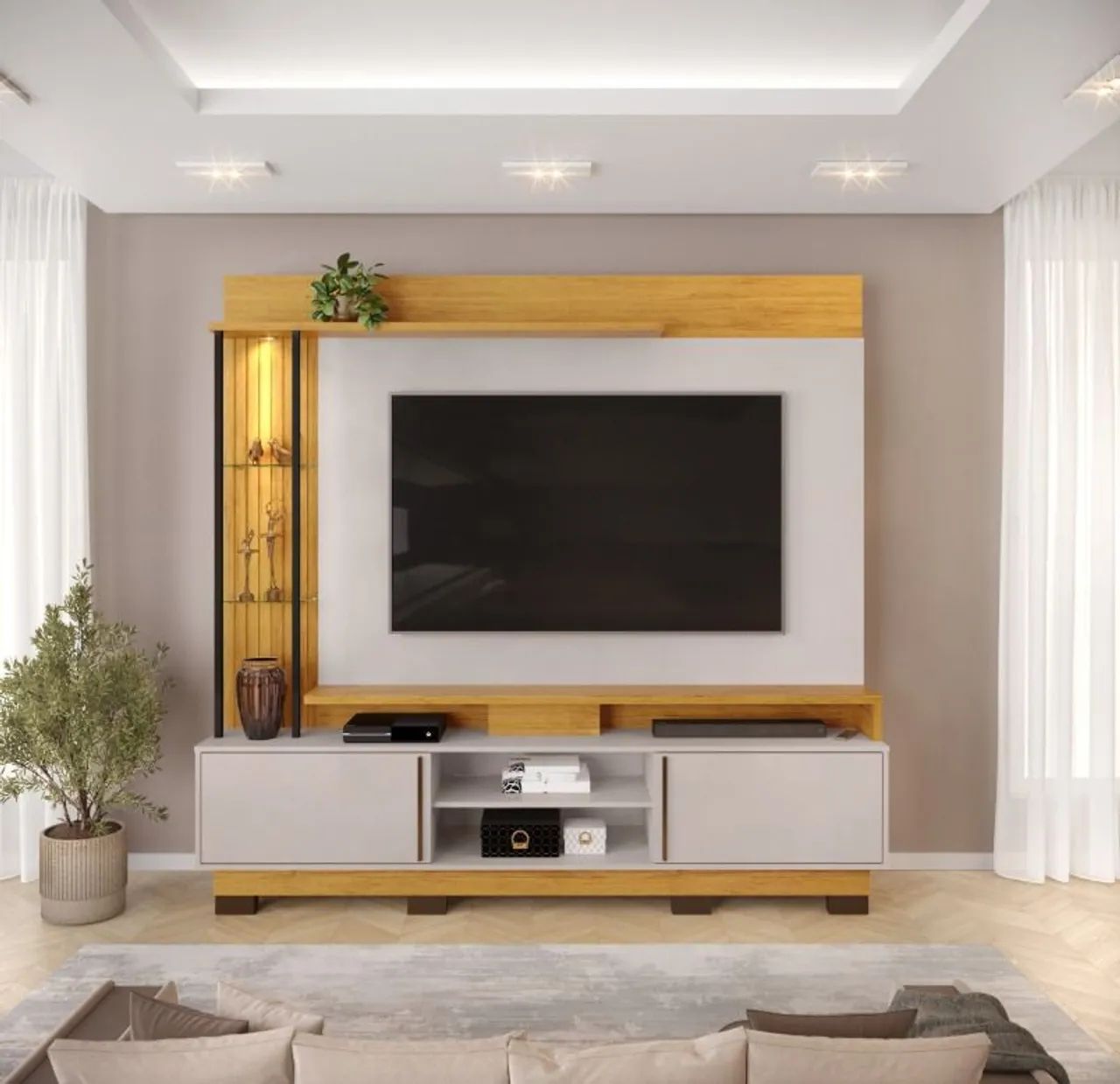 Home para TV de até 70 polegadas prateleira de vidro com luminária de led Novo 