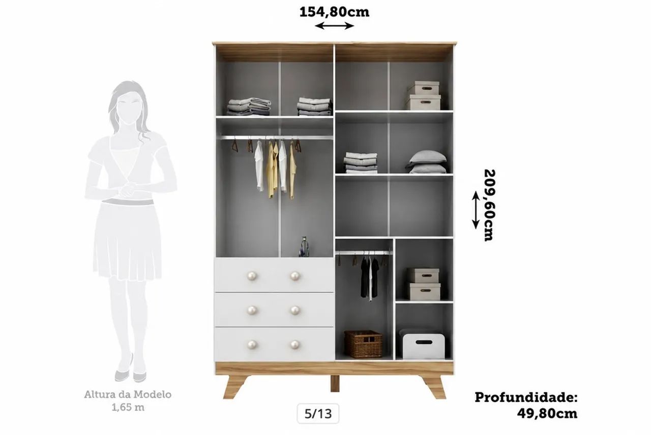 Guarda roupa 4 portas com 3 gavetas e dois cabideiros - Foto 3
