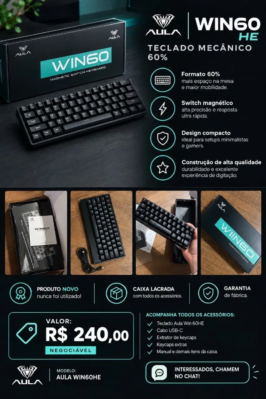 Teclado Mecânico Aula Win60he 