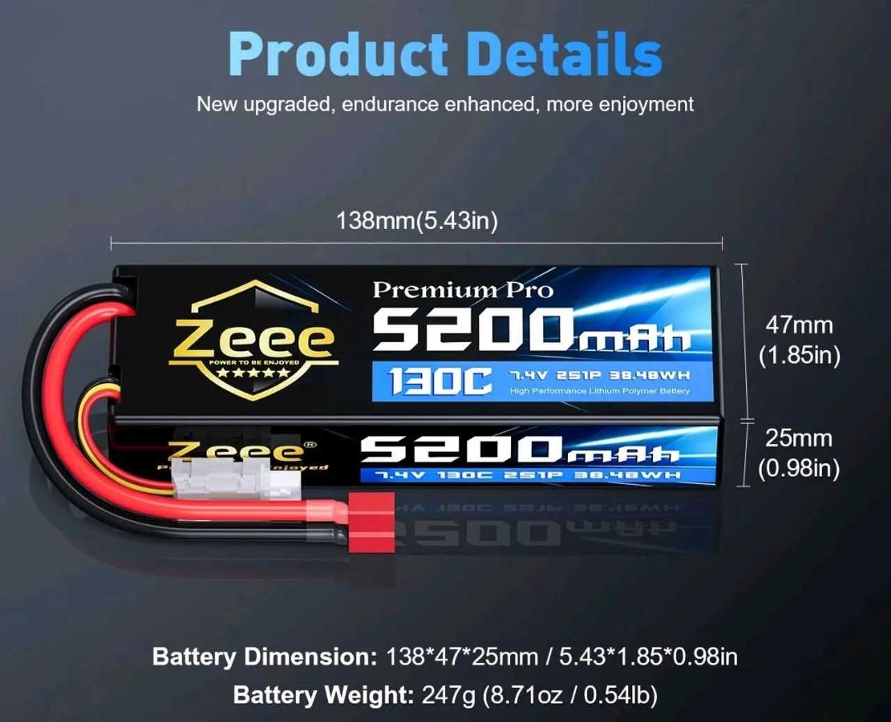 Bateria Lipo Zeee Premium Pro 2s 5200mah 130c Hard Case - Plug Tipo T  - Foto 2