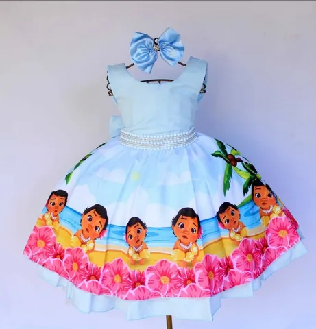 Vestido Moana Baby Aniversario Infantil Festa Super Luxo