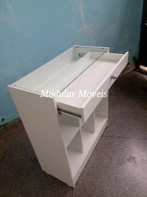 Balcão Colmeia Vazado com Vidro Superior e Gaveta - Foto 3