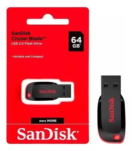 Pen Drive 64 Gb Sandisk Cruzer Blade Usb 2.0 Pc/ Notebook Loja Coimbra Computadores