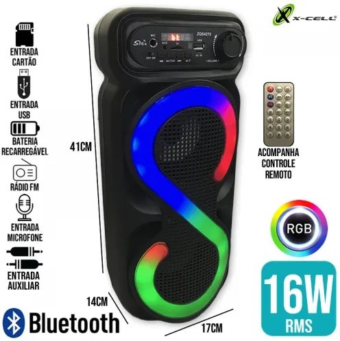 Caixa de Som Bluetooth 16W RGB ZQS-4270 X-Cell - Preta