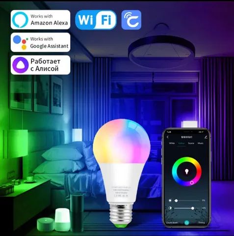 Lâmpada WiFi Inteligente com Controle de Voz, Lâmpada Alexa, Google Home