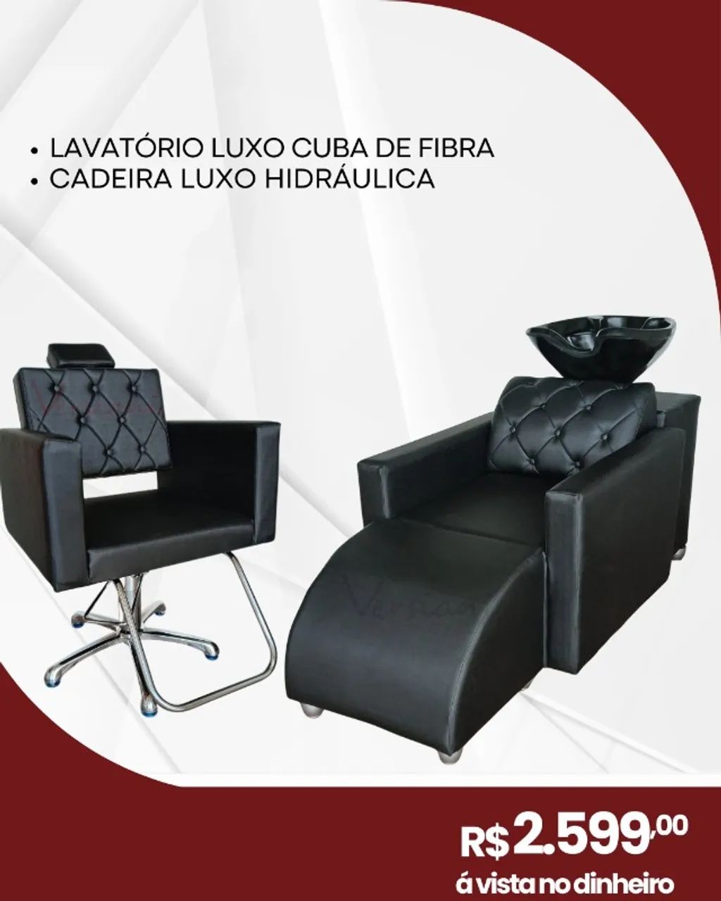 Conjunto cadeira e lavatório para salão 