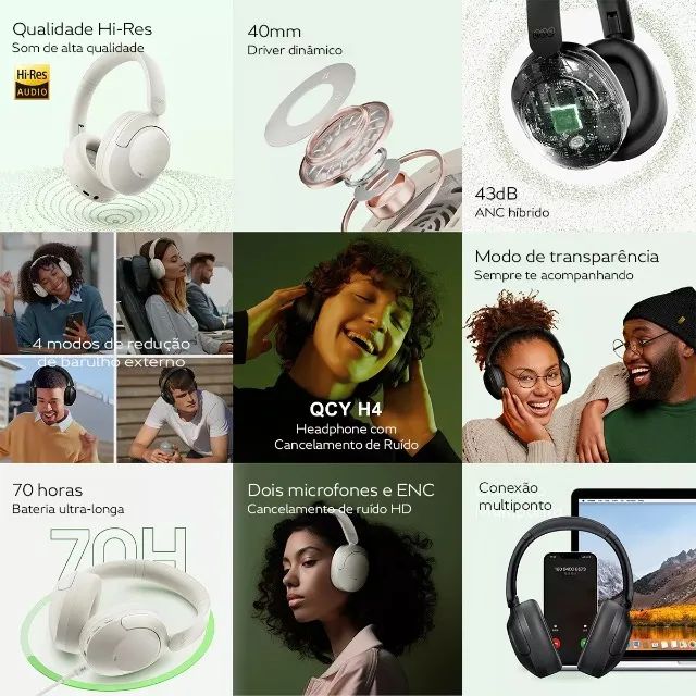 Fone QCY H4 Branco com ANC - Foto 5